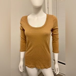 J. Crew mustard 3/4 sleeve cotton T-shirt. Size - S.